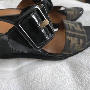 Fendi Black & Brown Logo Sandal with Buckle